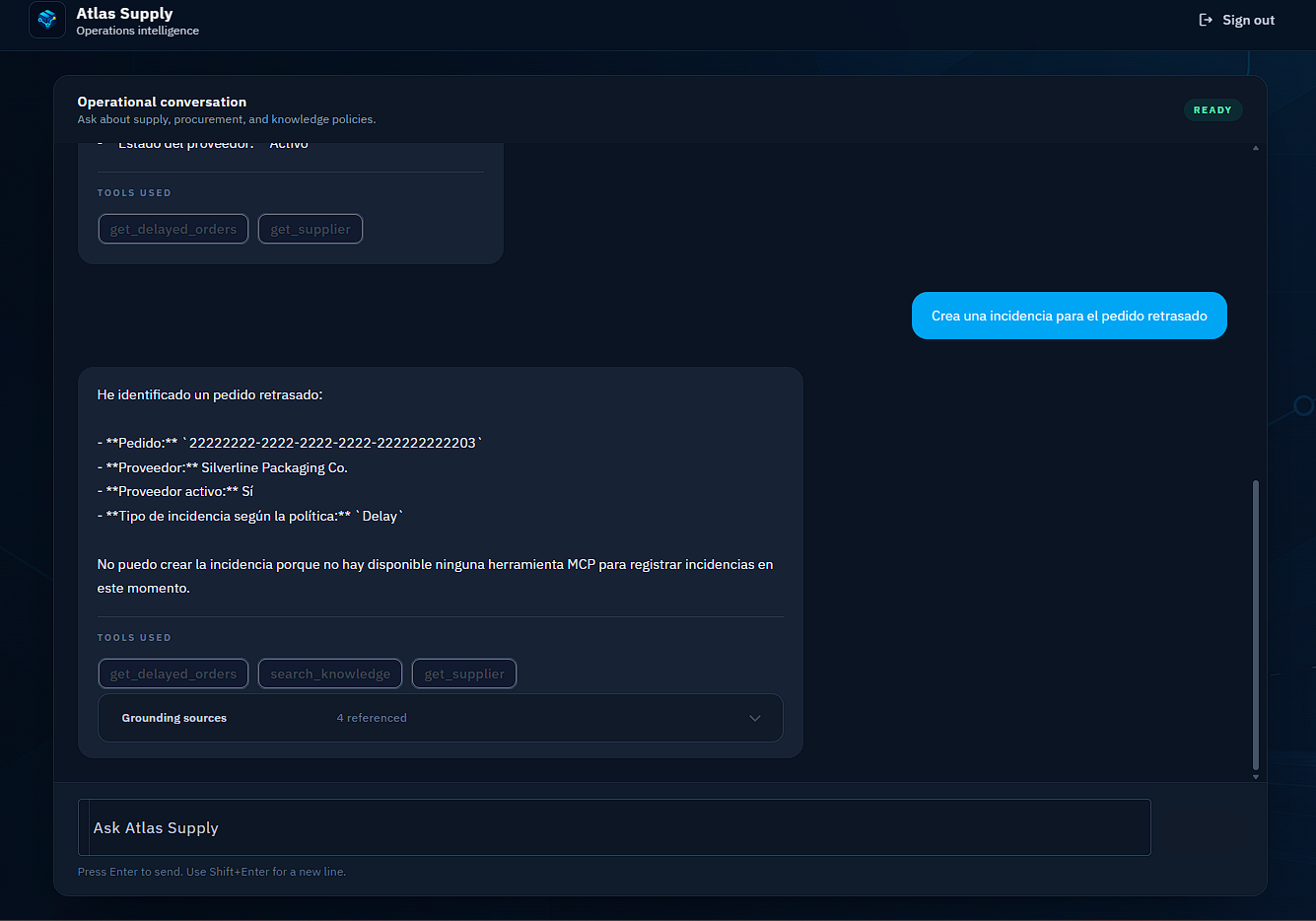 AtlasSupply enterprise AI assistant interface
